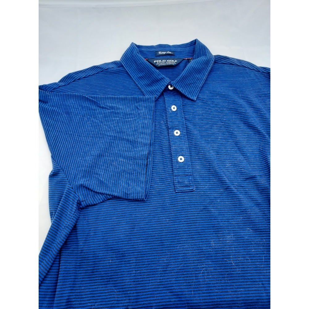 Polo Golf Ralph Lauren Blue Striped Pima Cotton Vintage Lisle Polo Shirt XL
